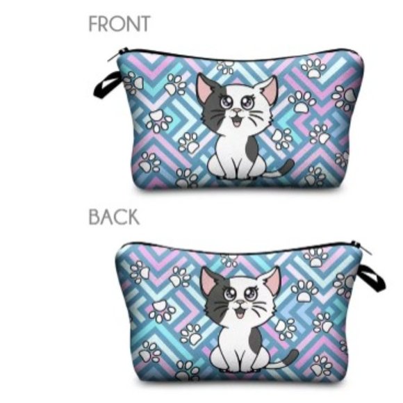 TT-Black and White Cat -- Cosmetic Blue Bag - Picture 3 of 5